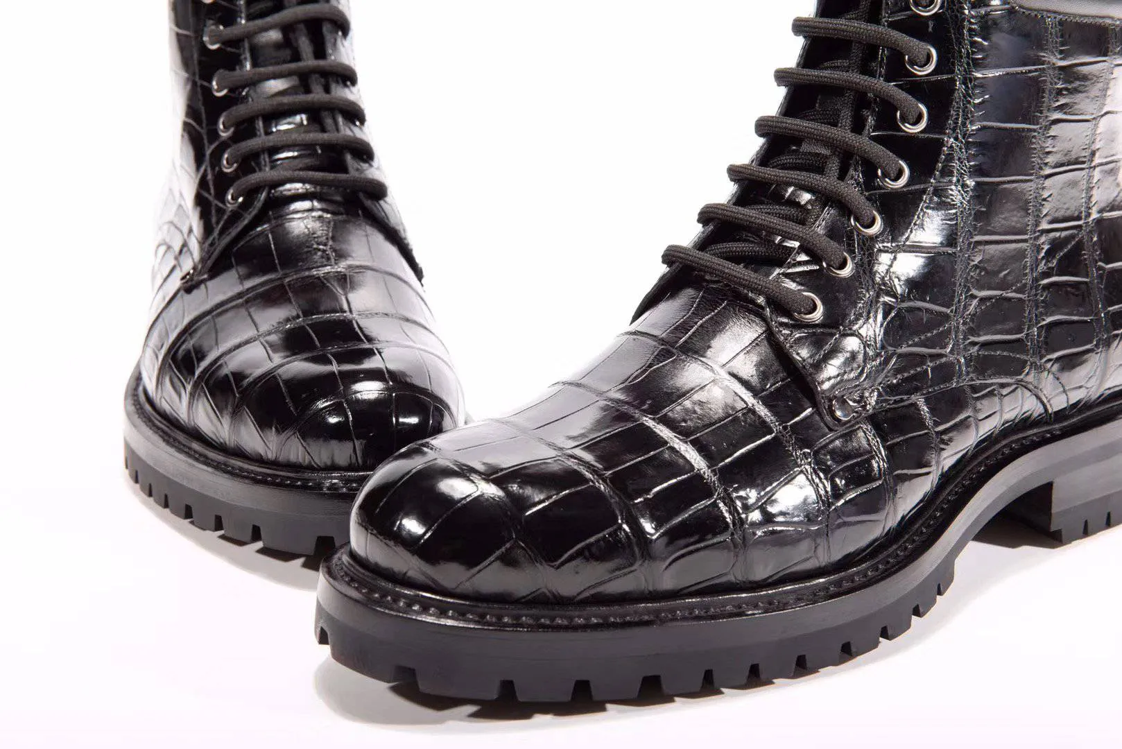Crocodile Shoes Mens Boots Genuine Crocodile Skin Leather High-top Lace Up  Anti-Slip Boot Black color block