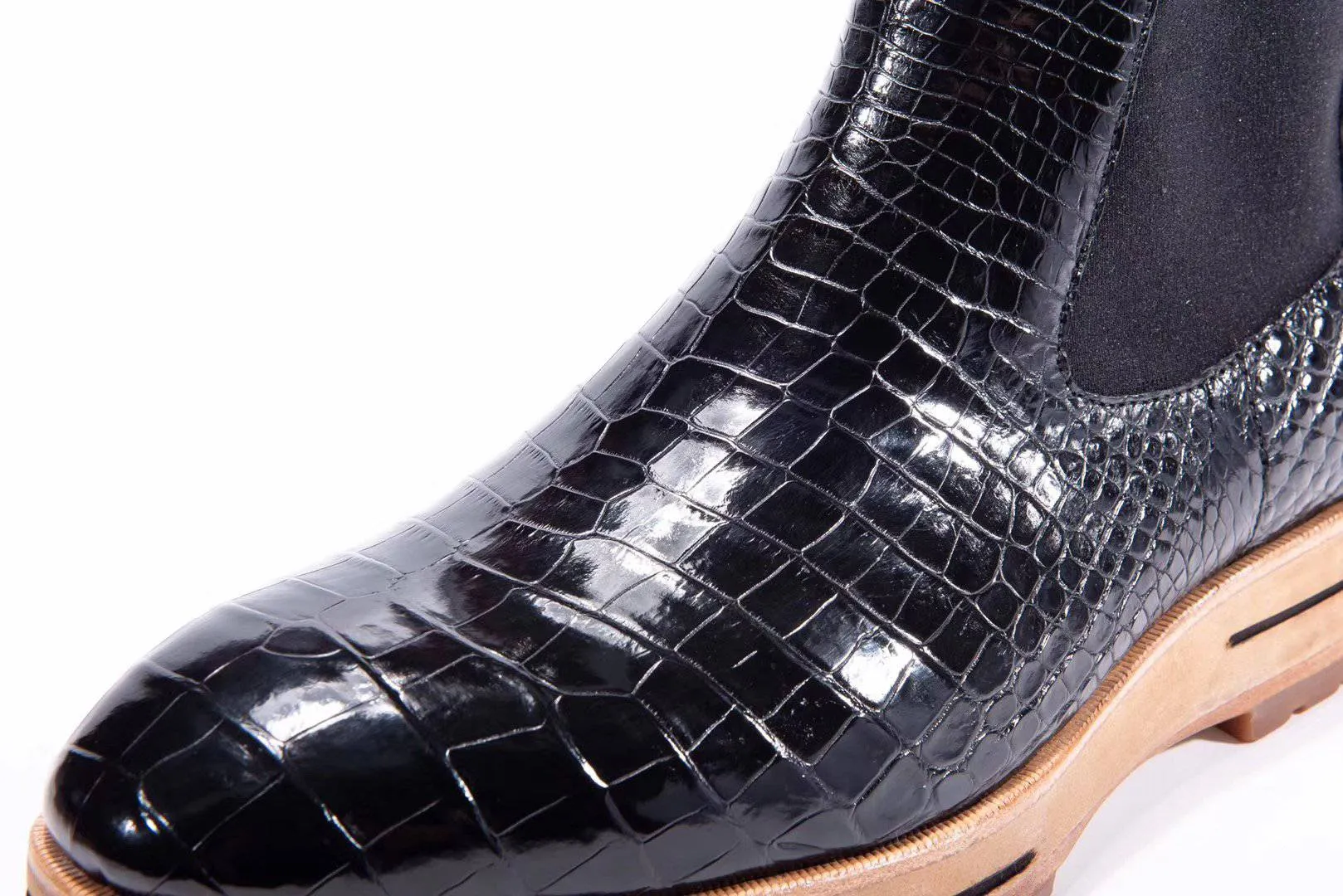 Event Light Crocodile Shoes Men's Chelsea Boots, Genuine Crocodile Skin Leather Non-Slip Casual Dress Ankle Boots Black