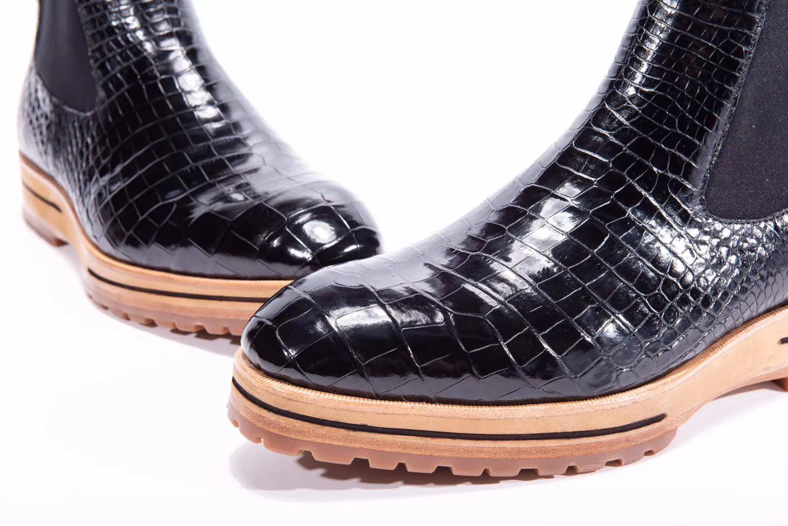 Anti Skid Chic Fit Shoes Crocodile Shoes Men's Chelsea Boots, Genuine Crocodile Skin Leather Non-Slip Casual Dress Ankle Boots Black