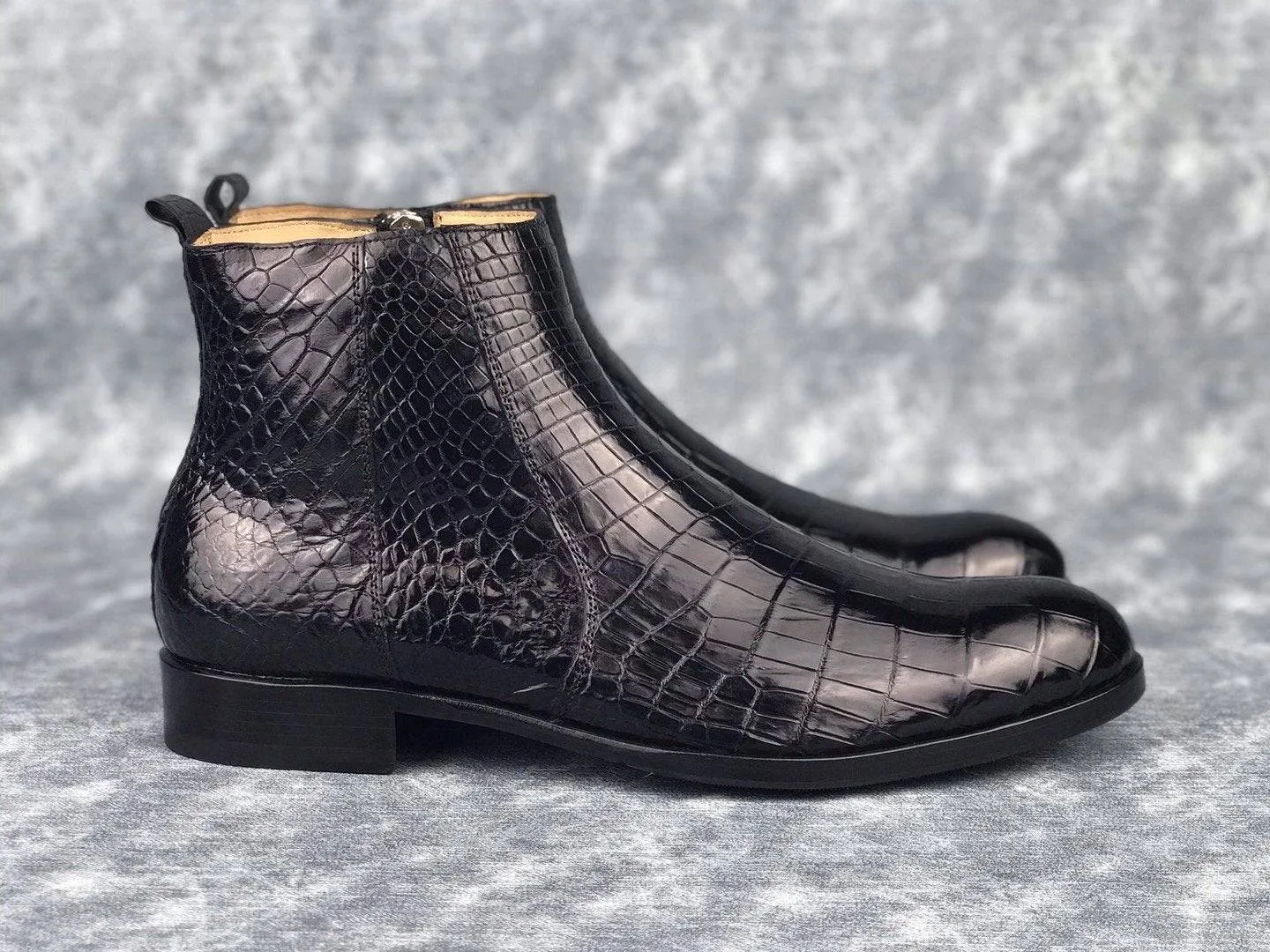 Crocodile Shoes Men's Chelsea Shoes, Genuine Crocodile Skin Leather Ankle Boots, Mens Zipper Boots Comfortable Walking Flats