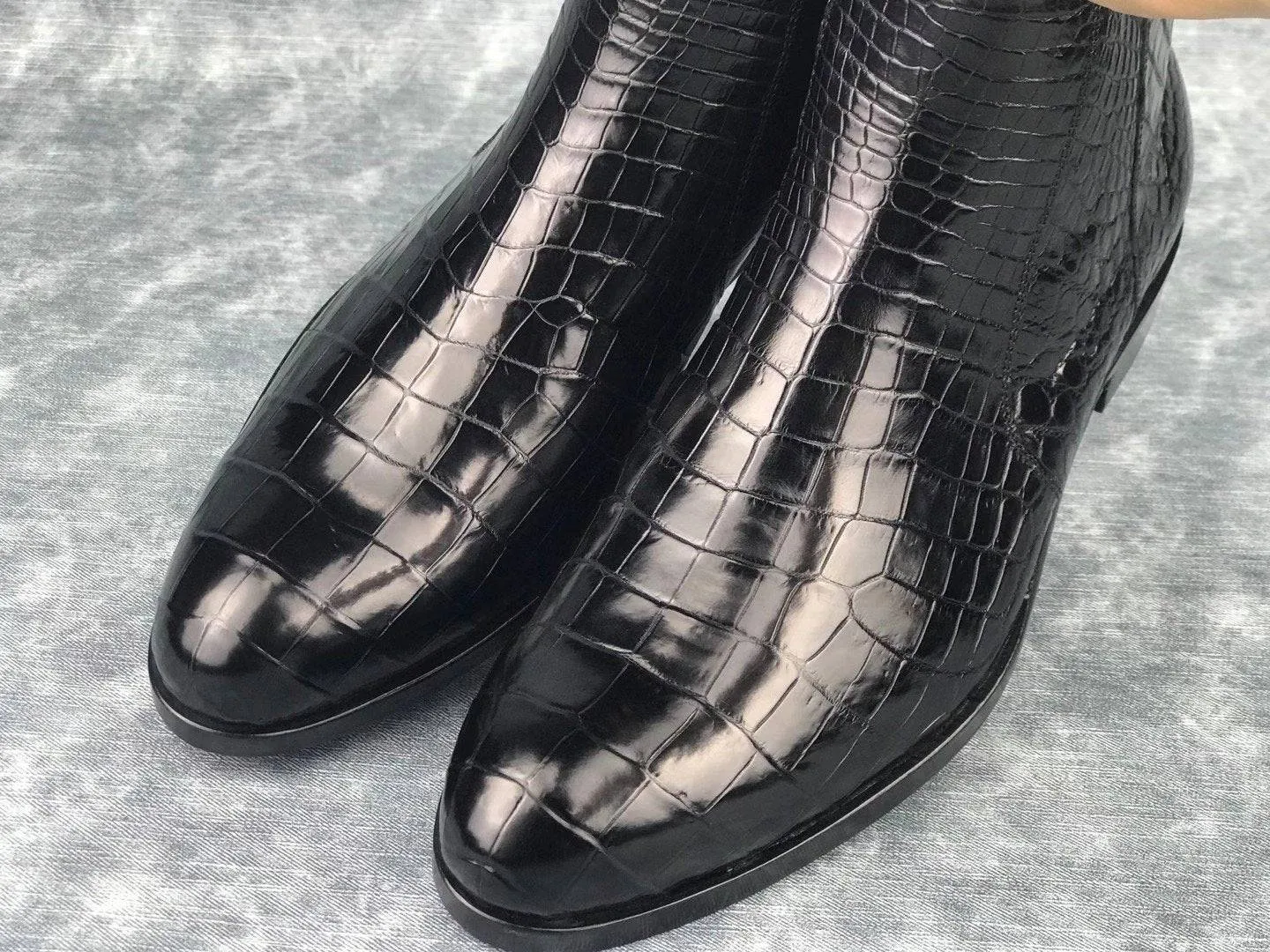 Crocodile Shoes Men's Chelsea Shoes, Genuine Crocodile Skin Leather Ankle Boots, Mens Zipper Boots Arch Care