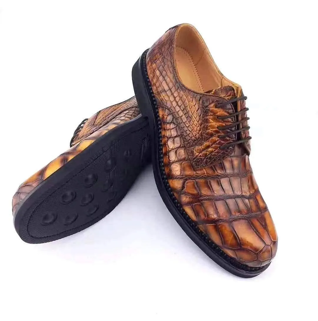 Crocodile Shoes Mens Classic Formal Footwea Man Fashion Style Genuine Crocodile Leather Derby Dress Shoes Brown Chic Slip