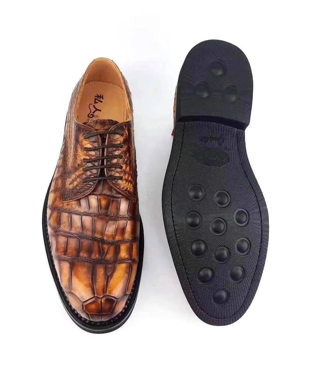 Zip Up Practical All-Day Wear Crocodile Shoes Mens Classic Formal Footwea Man Fashion Style Genuine Crocodile Leather Derby Dress Shoes Brown