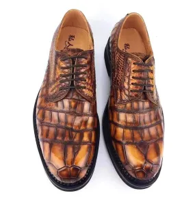 Earth Tone Stylish Padding Crocodile Shoes Mens Classic Formal Footwea Man Fashion Style Genuine Crocodile Leather Derby Dress Shoes Brown