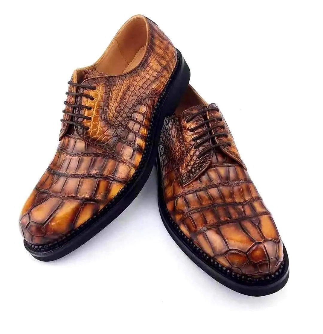 Crocodile Shoes Mens Classic Formal Footwea Man Fashion Style Genuine Crocodile Leather Derby Dress Shoes Brown Urban View