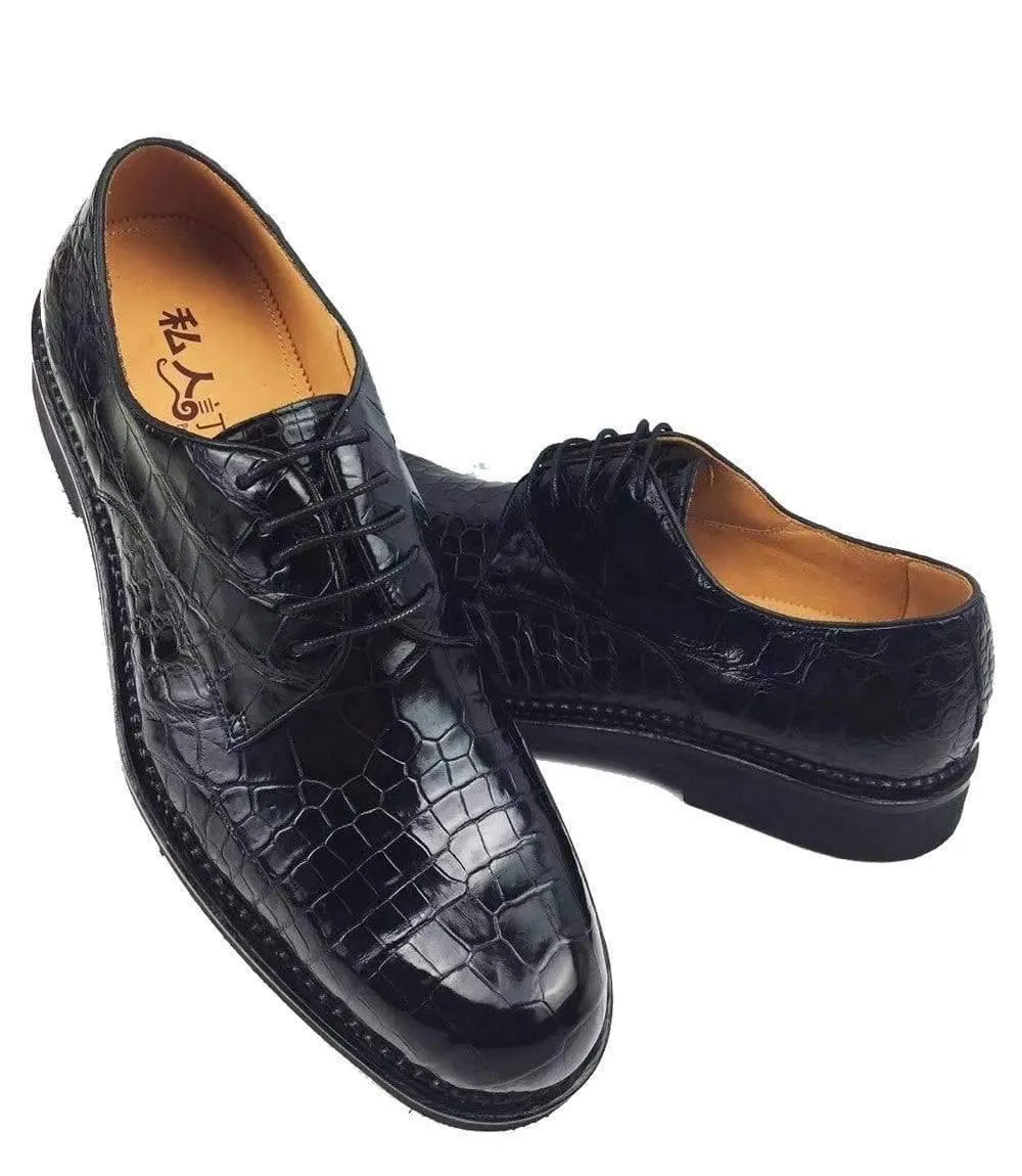 Crocodile Shoes Mens Classic Formal Footwear Man Fashion Style Genuine Crocodile Leather Derby Lace Up Dress Shoes Black Trail Glow Fragrance Walk