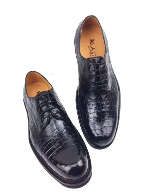 Flexible Material Crocodile Shoes Mens Classic Formal Footwear Man Fashion Style Genuine Crocodile Leather Derby Lace Up Dress Shoes Black