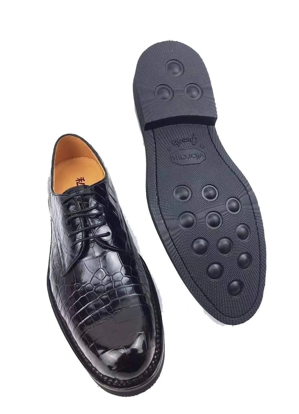 Crocodile Shoes Mens Classic Formal Footwear Man Fashion Style Genuine Crocodile Leather Derby Lace Up Dress Shoes Black Padded