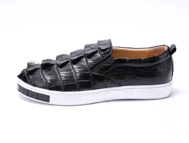 Cozy Shoes Crocodile Shoes Mens Crocodile Bone Leather Driving Shoes  Slip on Flats Walking Shoes Black