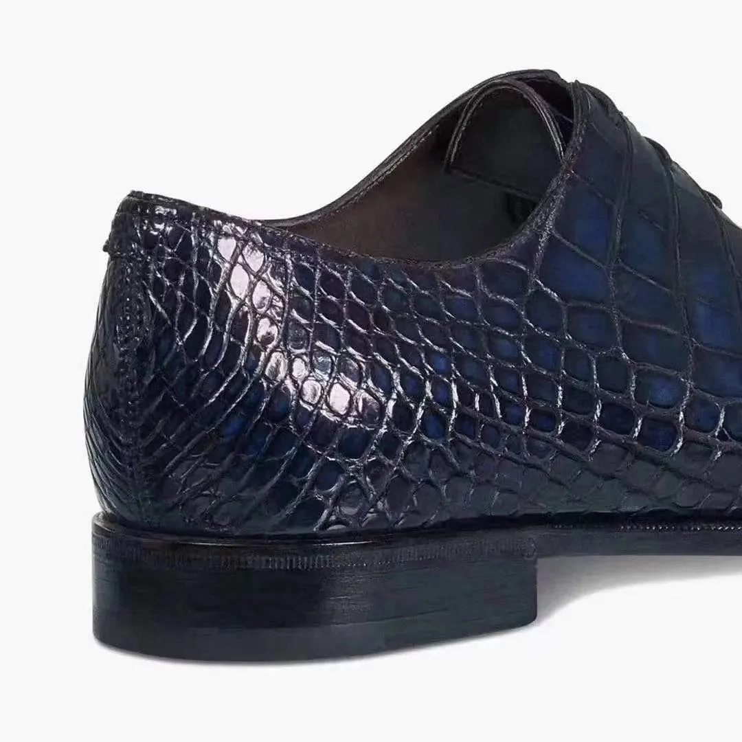 View Deck Everyday Use Crocodile Shoes Mens Crocodile Derby Lace-up Dress Shoe Vintage Blue