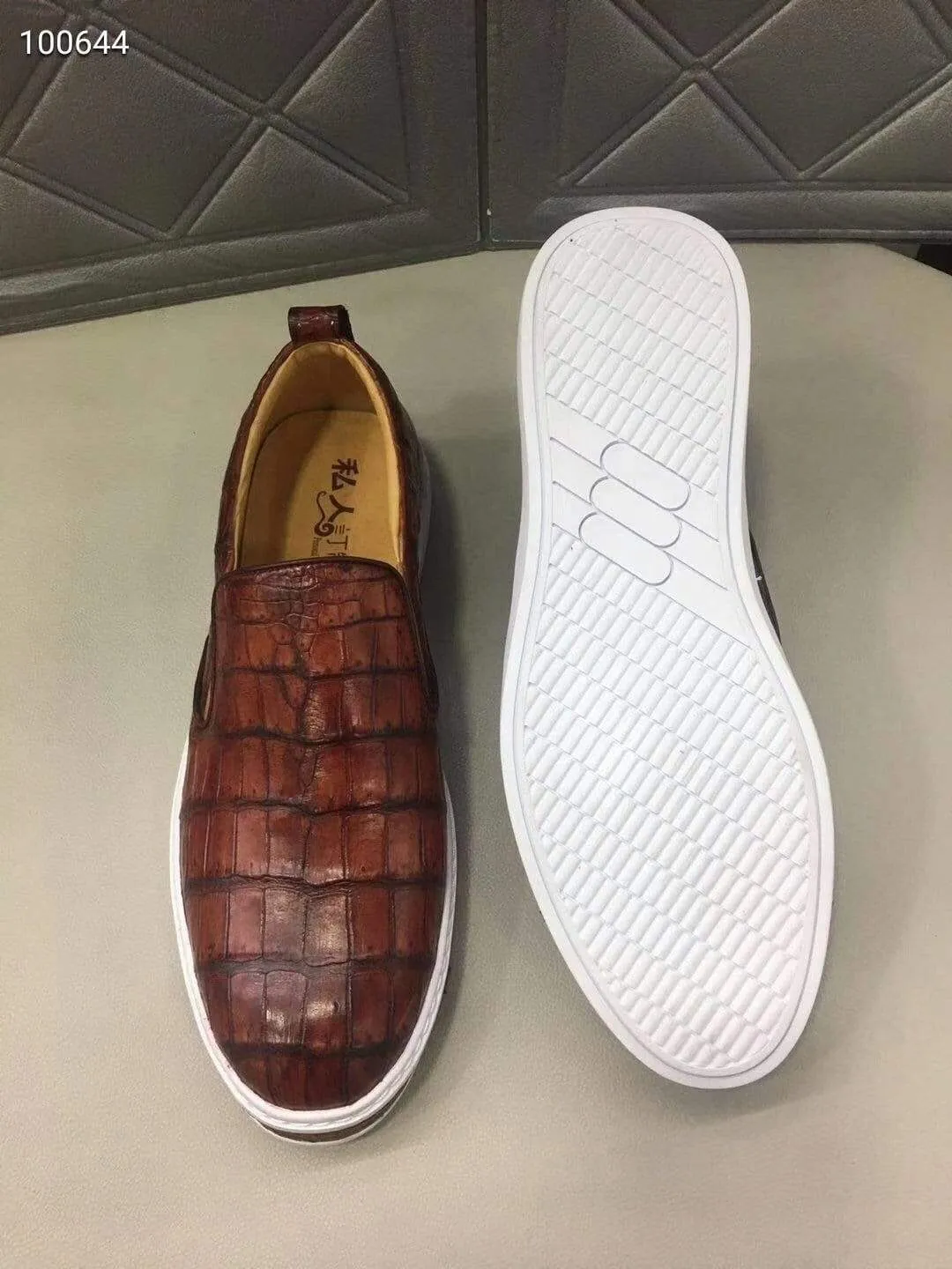 Moon Camp Crocodile Shoes Mens Crocodile Leather Brown Driving Shoes  Slip on Flats Walking Shoes