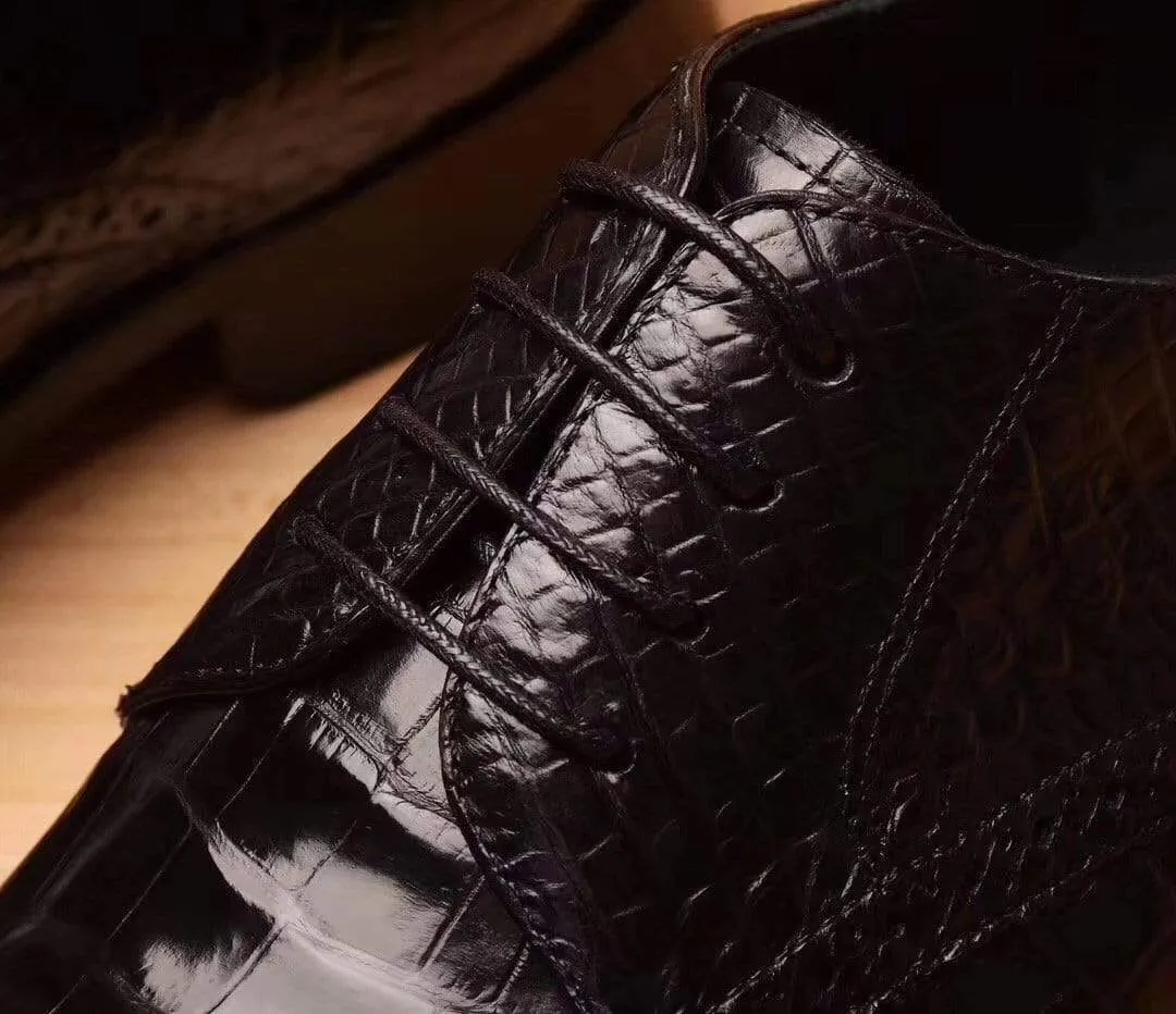 Charity Glow Crocodile Shoes Mens Crocodile  Leather Derby Lace Up Shoes