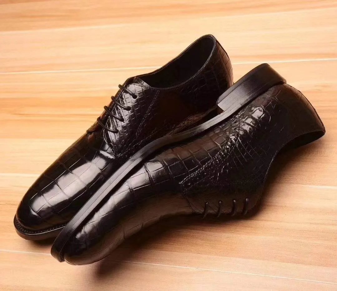 Trend Comfort Design Crocodile Shoes Mens Crocodile  Leather Derby Lace Up Shoes