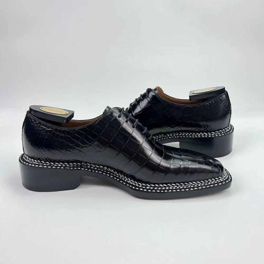 soft cushions Beer Glow Crocodile Shoes Men's Crocodile Leather Norwegian Sewn Seam 4 Lines Sole  Lace Up Dress Shoes Black