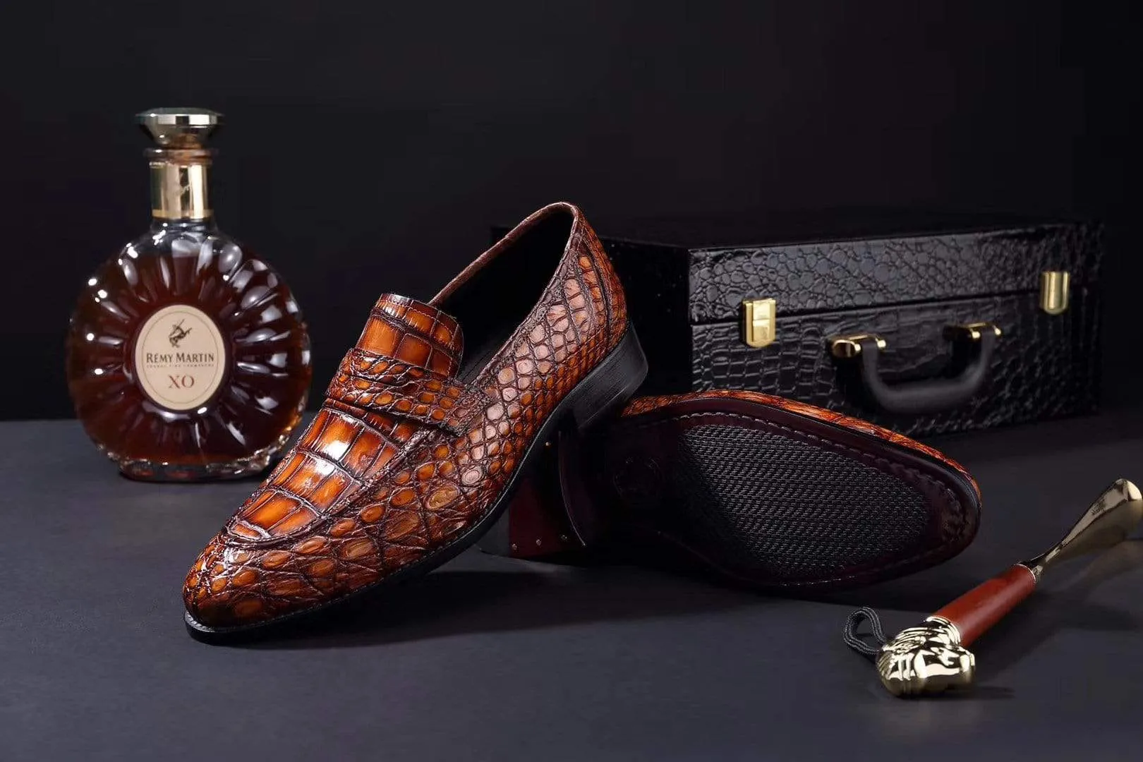 Crocodile Shoes Mens Crocodile Leather Penny Loafer Shoes Vintage Brown Ship Step Closed Toe