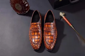 Leather Flight Safe Crocodile Shoes Mens Crocodile Leather Penny Loafer Shoes Vintage Brown