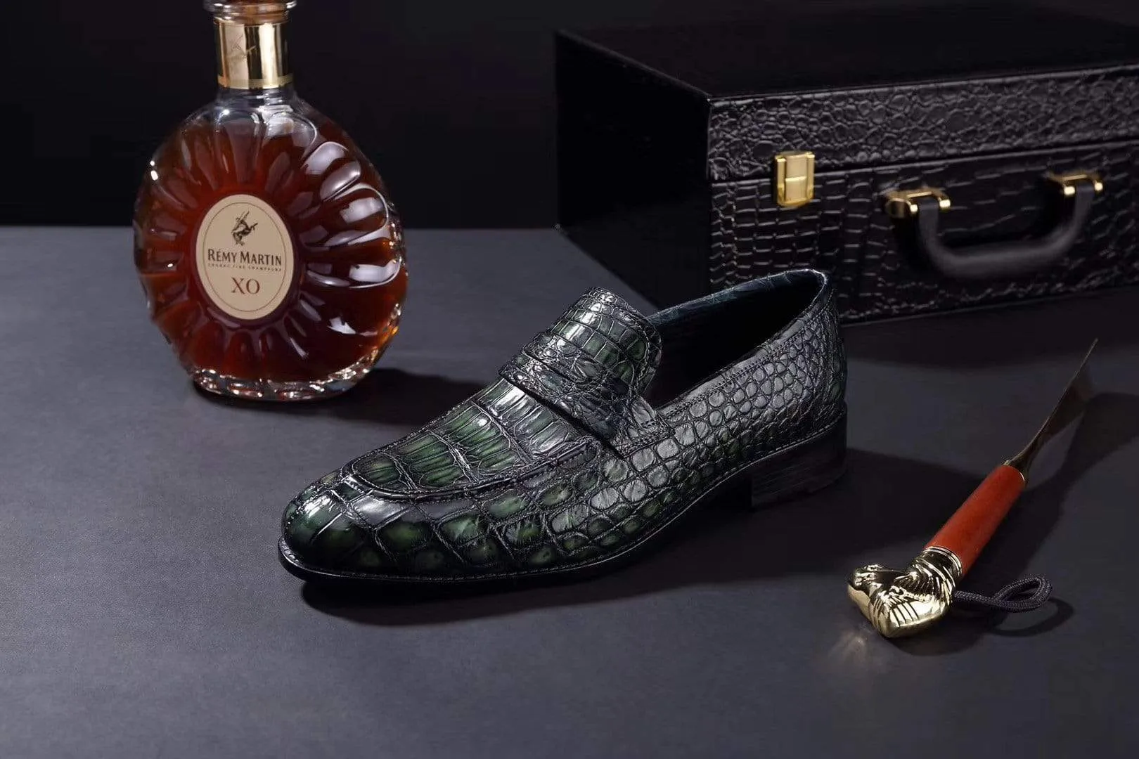 Crocodile Shoes Mens Crocodile Leather Penny Loafer Shoes Vintage Green Rest Mood Cloud Comfort Footwear