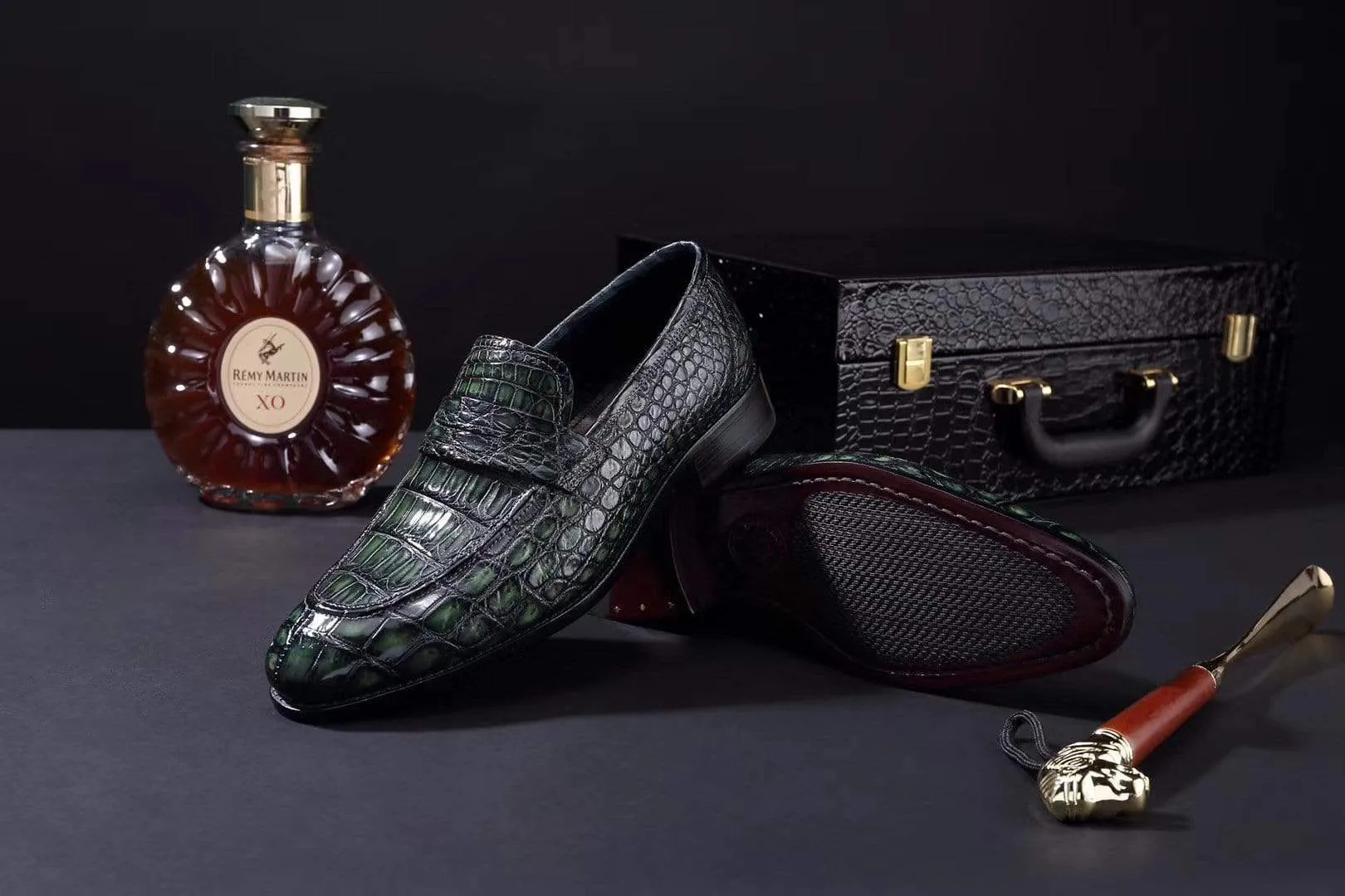 Crocodile Shoes Mens Crocodile Leather Penny Loafer Shoes Vintage Green Easygoing Wear Leaf Lane