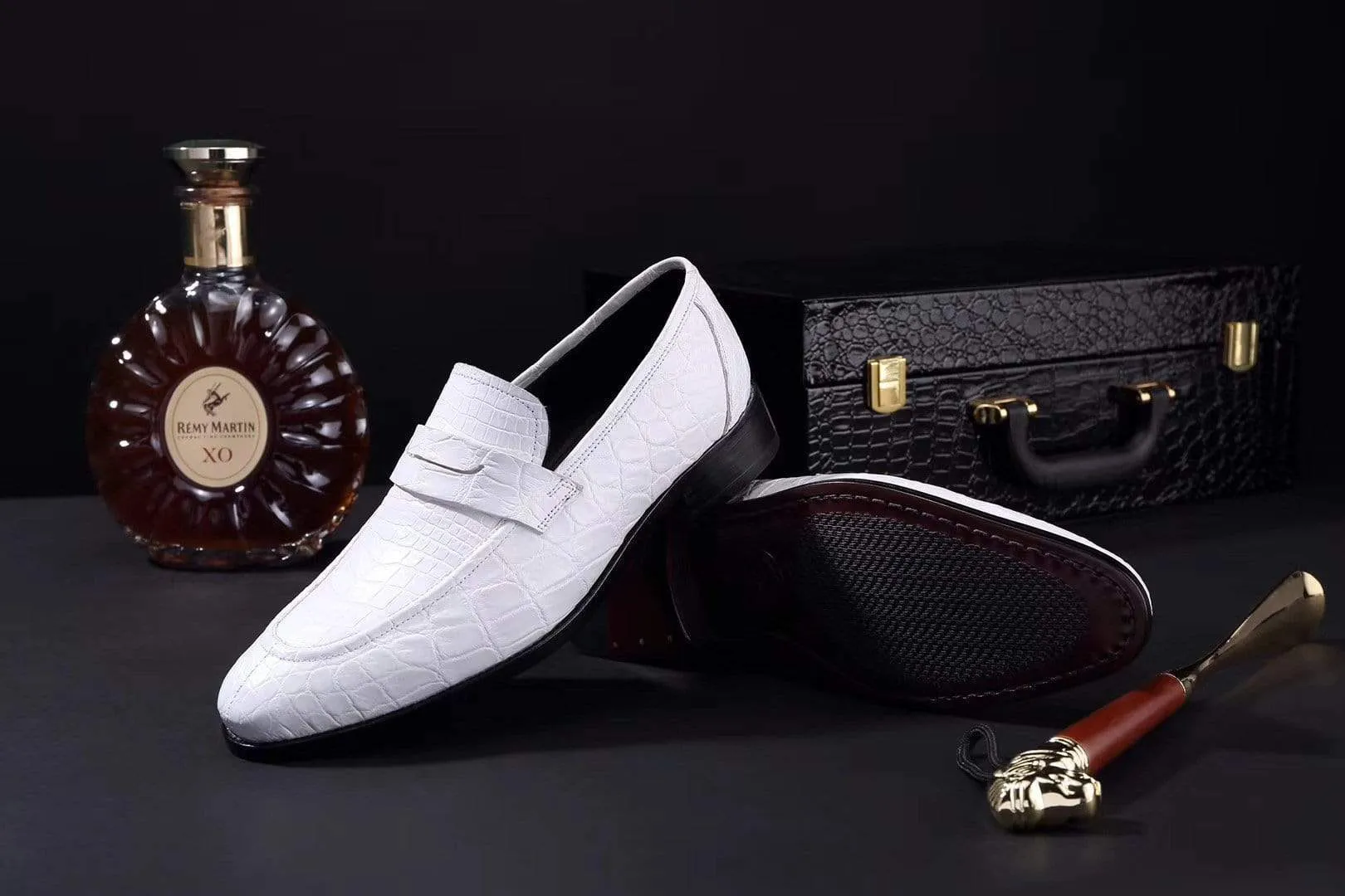 Crocodile Shoes Mens Crocodile Leather Penny Loafer Shoes White Minimalist Footwear