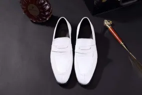 Tread Pattern Party Walk Crocodile Shoes Mens Crocodile Leather Penny Loafer Shoes White