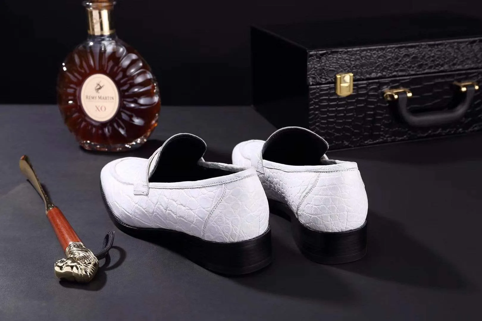 Versatile Style Crocodile Shoes Mens Crocodile Leather Penny Loafer Shoes White