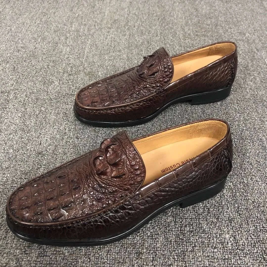Crocodile Shoes Mens Crocodile Leather Penny Slip-On Driving Loafer Shoes Cozy Day