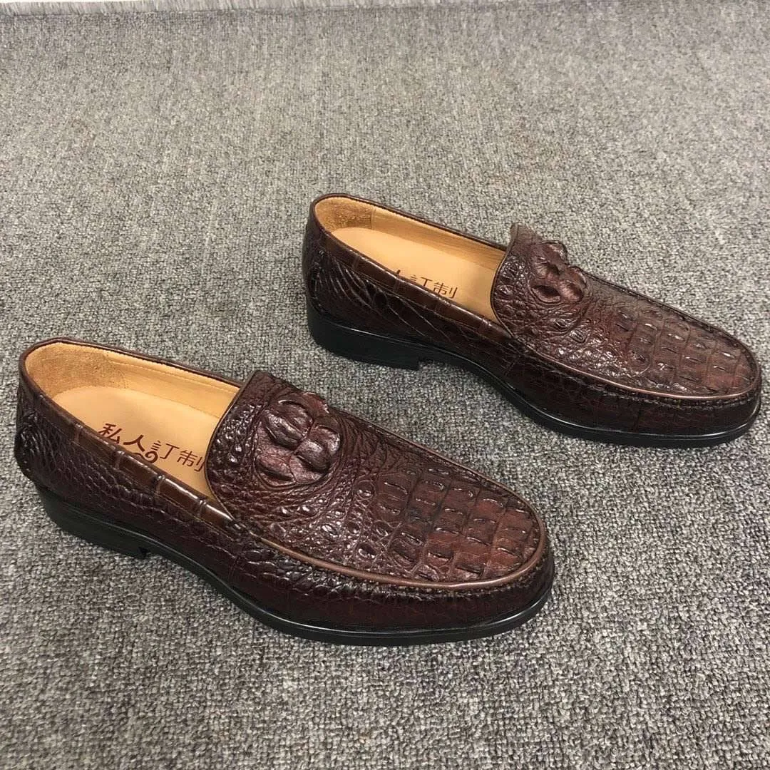 Crocodile Shoes Mens Crocodile Leather Penny Slip-On Driving Loafer Shoes Versatile Shoes
