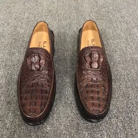 Crocodile Shoes Mens Crocodile Leather Penny Slip-On Driving Loafer Shoes Sand Path