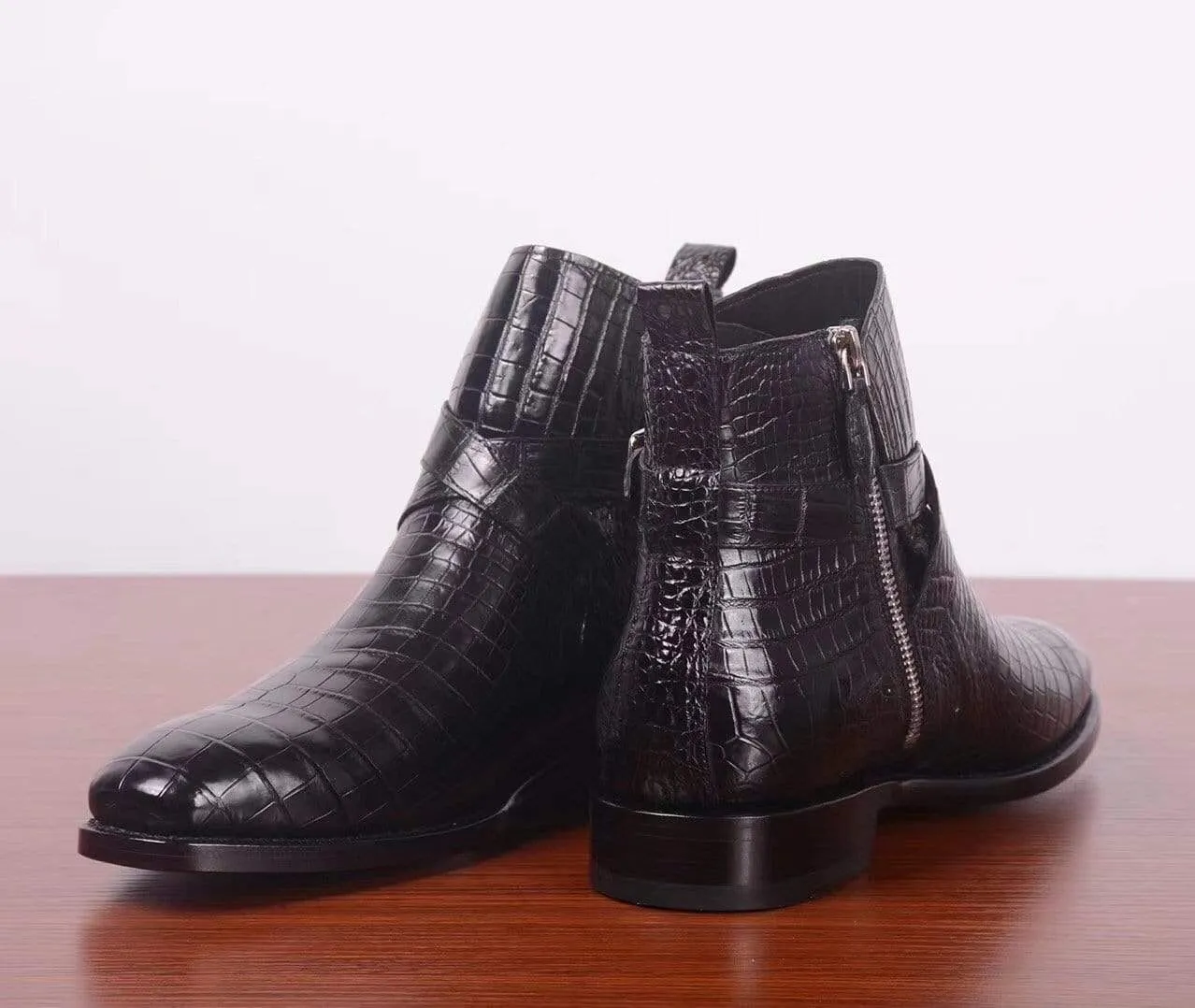 orthopedic Urban Explorer Shoes Crocodile Shoes Mens Crocodile Leather Side Zipper Double Crossed Strap Boots