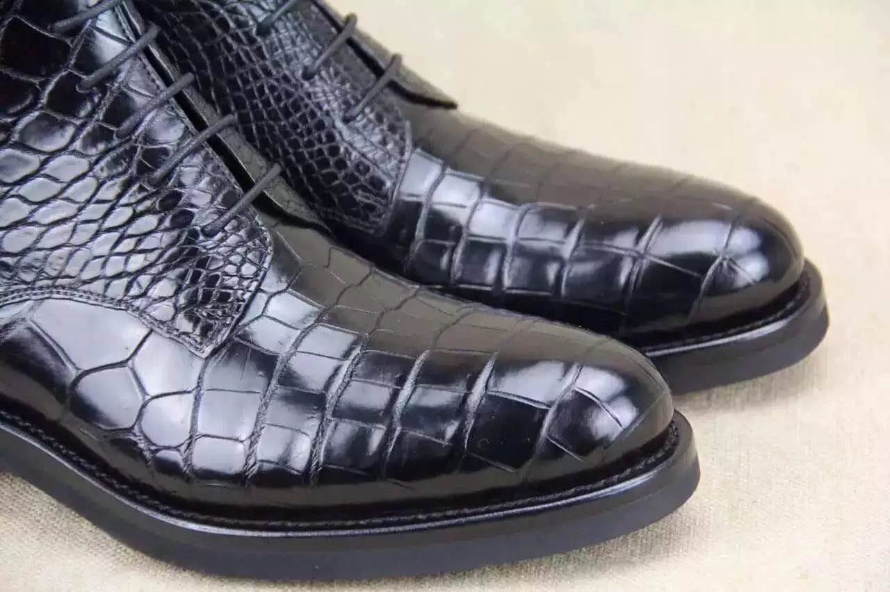 Farm Mood Chic Fit Shoes Crocodile Shoes Mens Crocodile Leather  Side Zipper  Lace Up  Boots