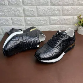 Adjust Buckle Crocodile Shoes Men's  Crocodile Leather Sneakers 2385