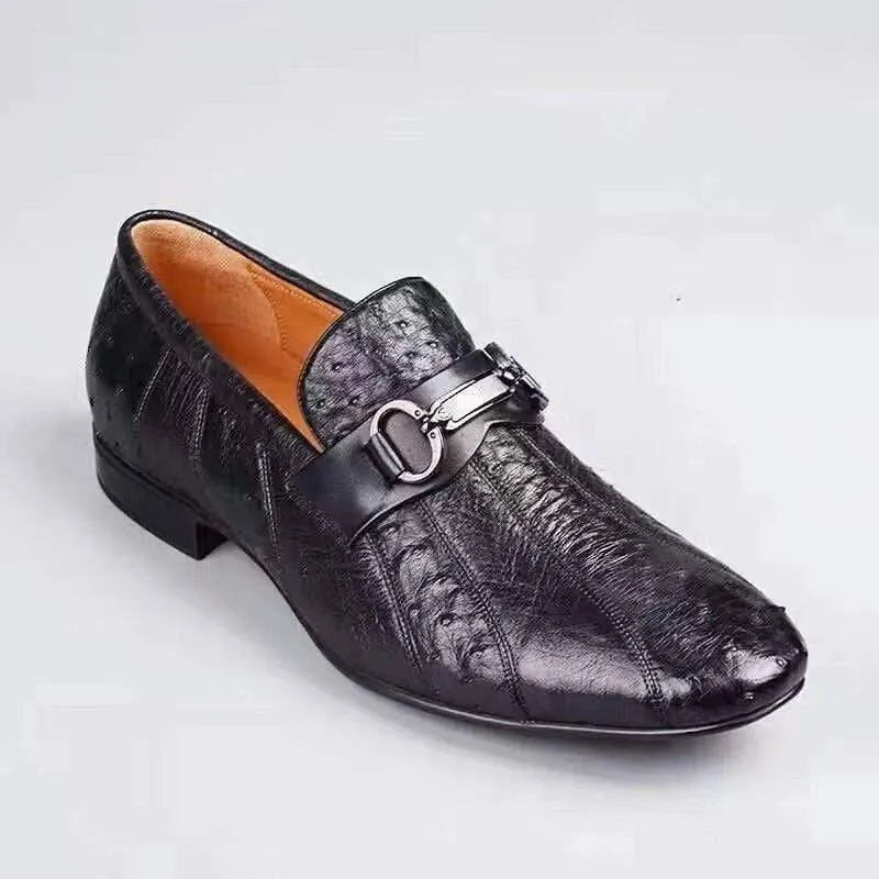 Crocodile Shoes Men's Exotic Ostrich Leather Bit-Strap Loafer Slip-On Comfort