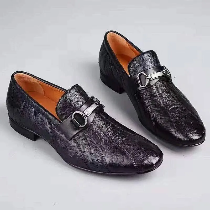 Crocodile Shoes Men's Exotic Ostrich Leather Bit-Strap Loafer Urban Soft