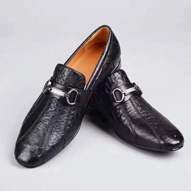 Crocodile Shoes Men's Exotic Ostrich Leather Bit-Strap Loafer Sunny Day Classic Style