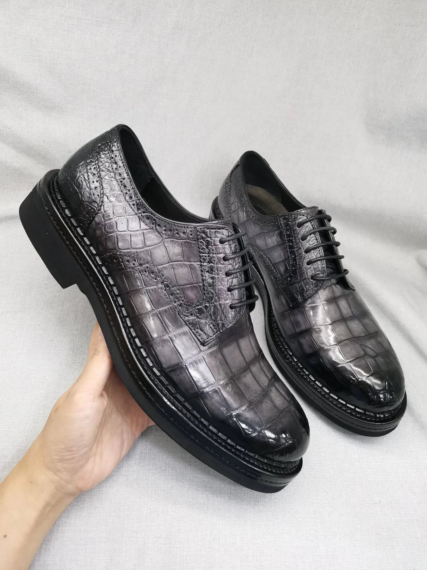 Trendy Slip-ons Trendy Fit Crocodile Shoes Mens Genuine Crocodile Leather Derby Lace Up Dress Shoe Vintage Grey