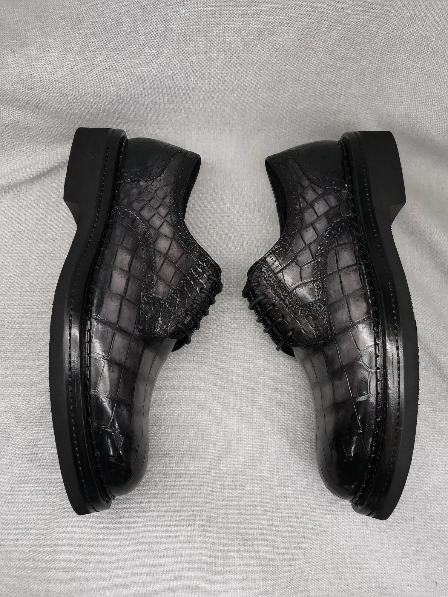 Help Day View Spot Crocodile Shoes Mens Genuine Crocodile Leather Derby Lace Up Dress Shoe Vintage Grey