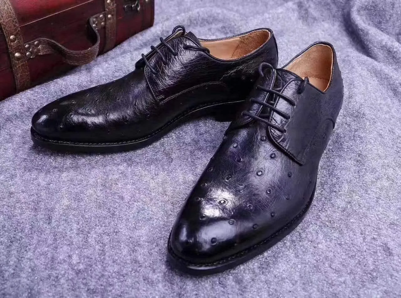 Port Glow Autumn Soft Crocodile Shoes Mens Genuine Ostrich Leather Captoe Derby Shoes