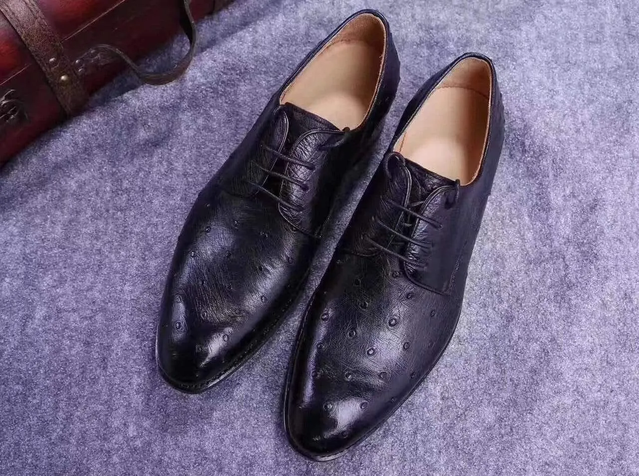 Crocodile Shoes Mens Genuine Ostrich Leather Captoe Derby Shoes Dance Glow