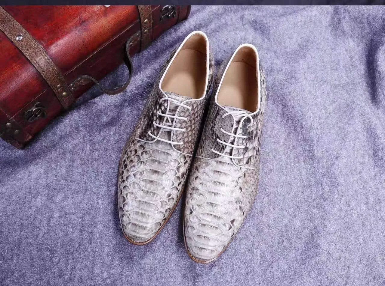 Crocodile Shoes Men's Grand Cap Toe Shoes Genuine Python Leather Anti-Fatigue Footwear Track Glow