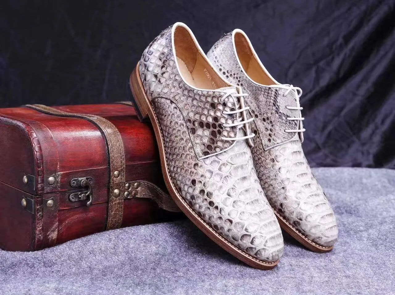 Crocodile Shoes Men's Grand Cap Toe Shoes Genuine Python Leather Bridge View