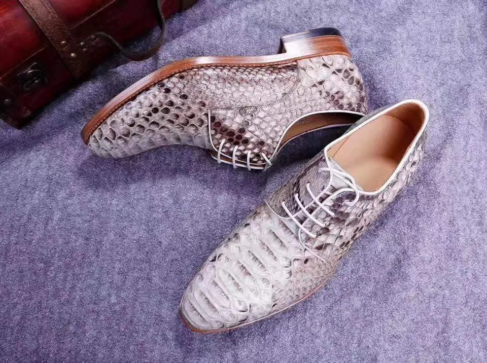 Crocodile Shoes Men's Grand Cap Toe Shoes Genuine Python Leather Supportive Style