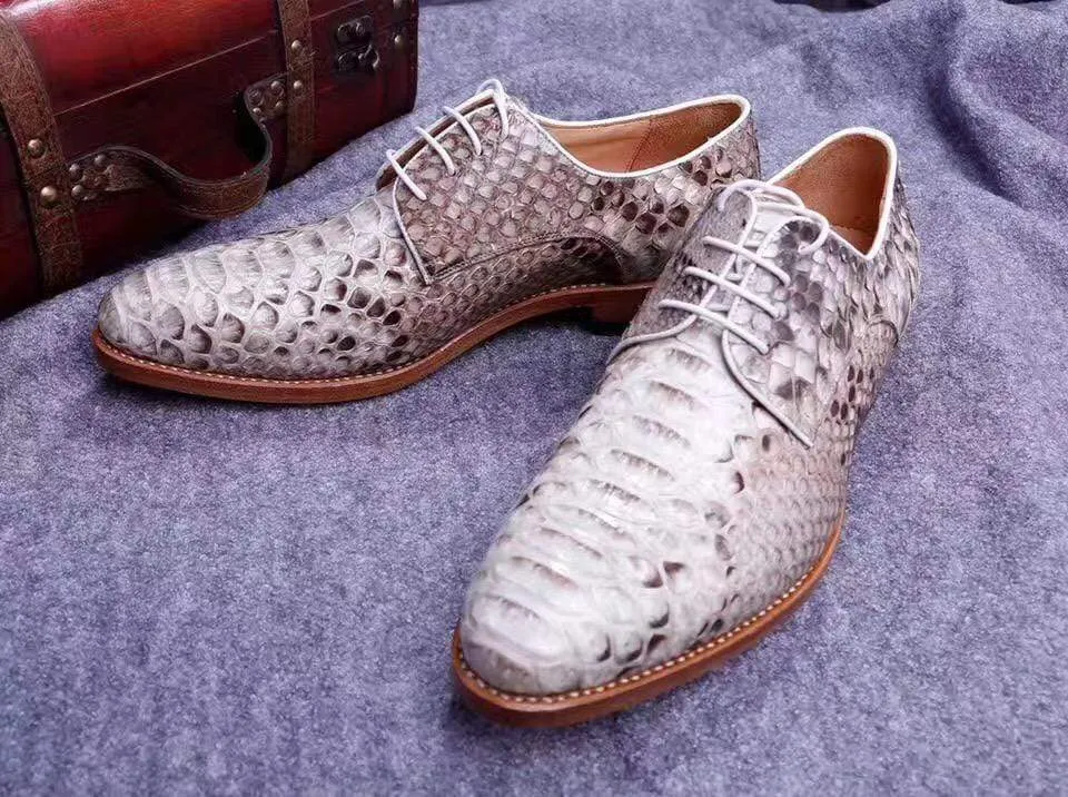 Harvest Walk Crocodile Shoes Men's Grand Cap Toe Shoes Genuine Python Leather