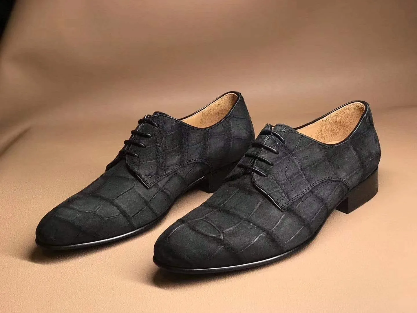 Cozy Shoes Crocodile Shoes Men's Grey Soft  Genuine Crocodile Leather Derby Shoes