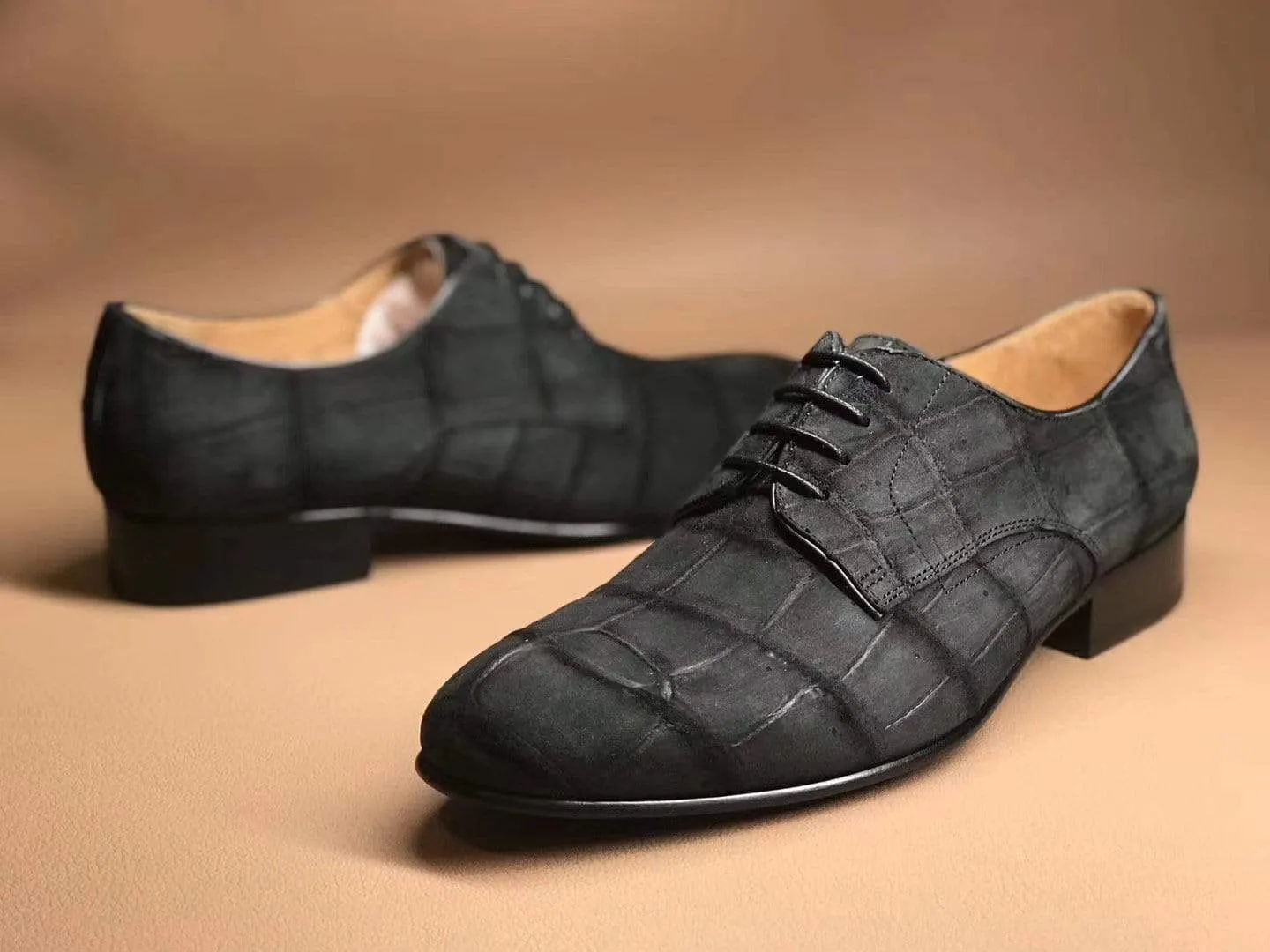 Party Step Crocodile Shoes Men's Grey Soft  Genuine Crocodile Leather Derby Shoes