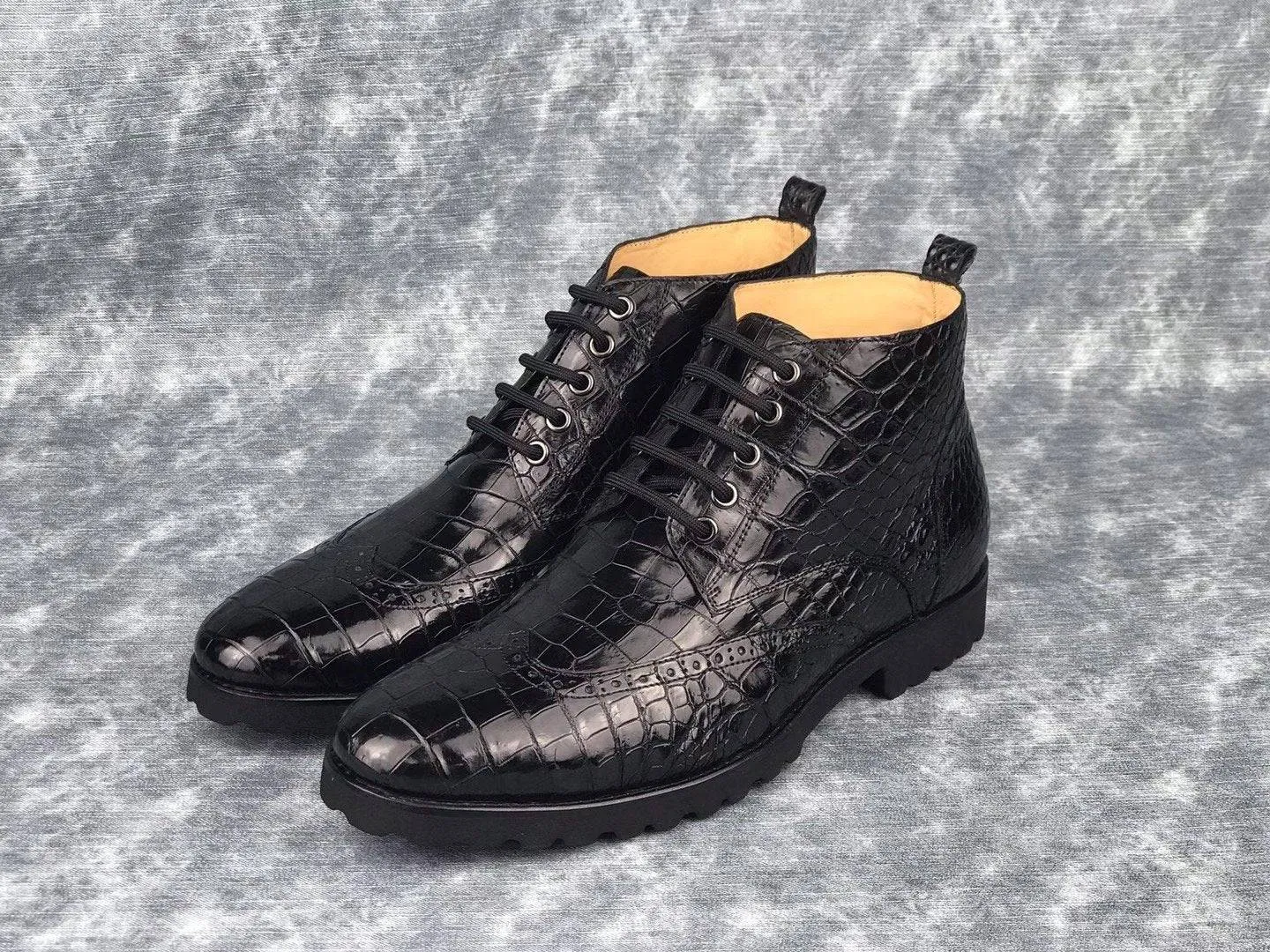 Crocodile Shoes Mens Lace up Boots, Mens Genuine Crocodile Skin Leather Boots,Mens Boots Walkable Shoes Trail Mood