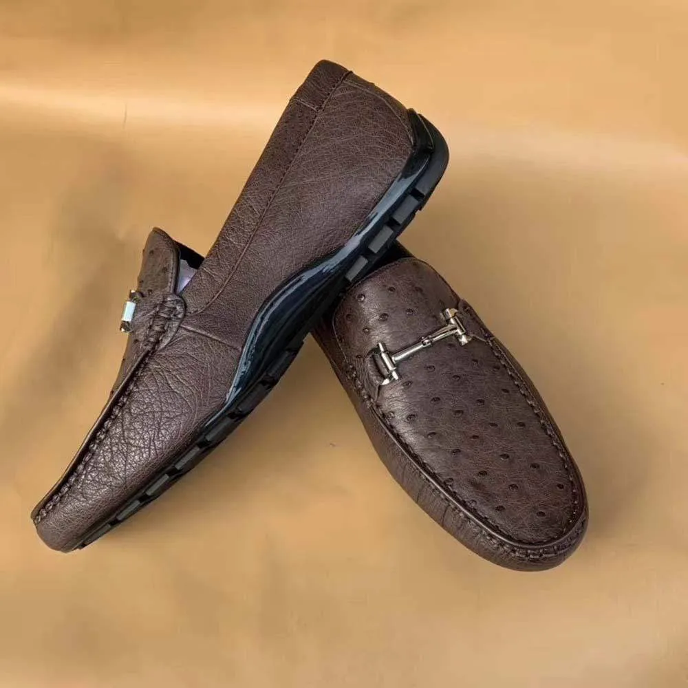 Travel Smart Design Fashion Forward Design Crocodile Shoes Men's Ostirch Leather Loafers Shoes Fashion Driving Shoes Business Dress Loafter Shoes Car Shoes Brown