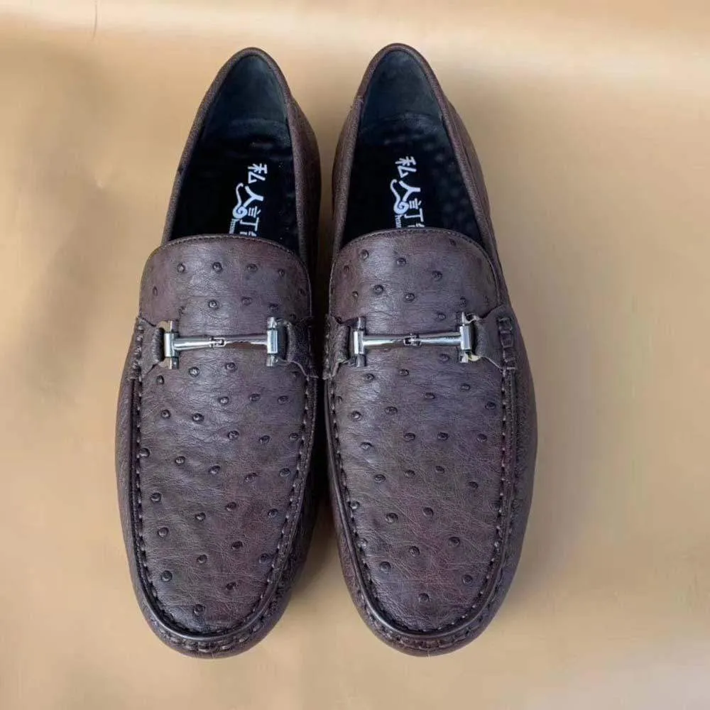 Crocodile Shoes Men's Ostirch Leather Loafers Shoes Fashion Driving Shoes Business Dress Loafter Shoes Car Shoes Brown Soft Cushioning Modern Comfort Shoes