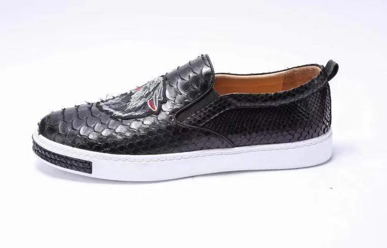 Crocodile Shoes Mens Python Leather With Grey Embroidery Tiger Driving Shoes  Slip on Flats Walking Shoes Winery Mood Anti Odor