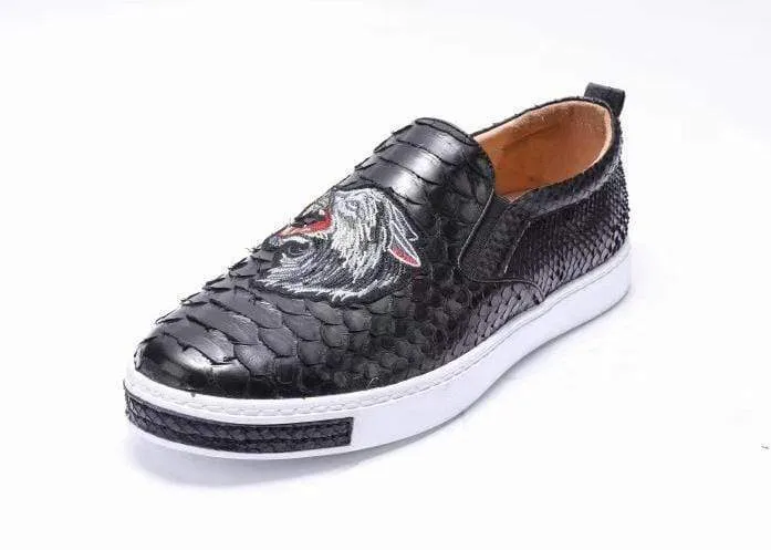 soft cushions Crocodile Shoes Mens Python Leather With Grey Embroidery Tiger Driving Shoes  Slip on Flats Walking Shoes