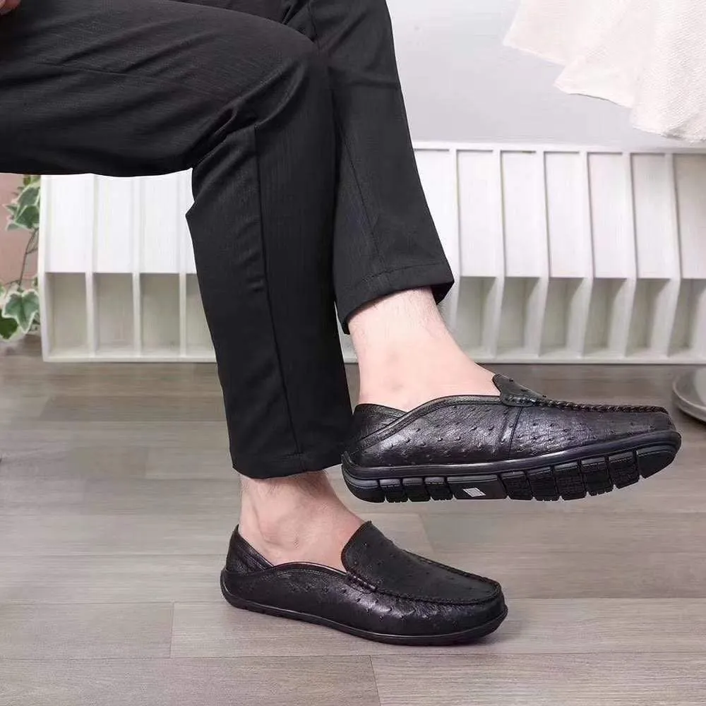 Crocodile Shoes Mens  Slip On Casual Fashion Ostrich Leather Penny Loafer Shoes Black Odor Resistant Comfortable fit